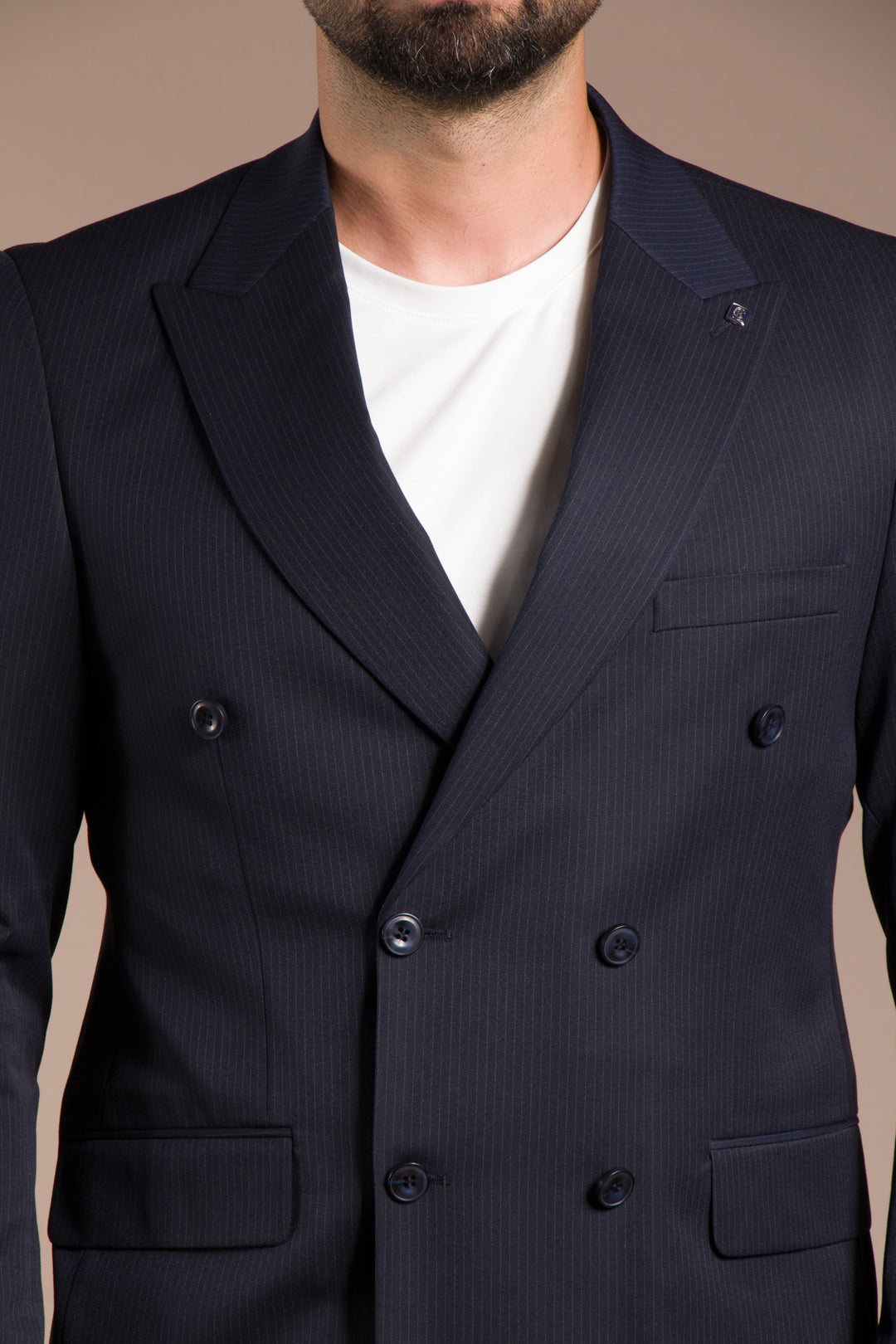 Çizgili Slim Fit Kruvaze Takım Elbise