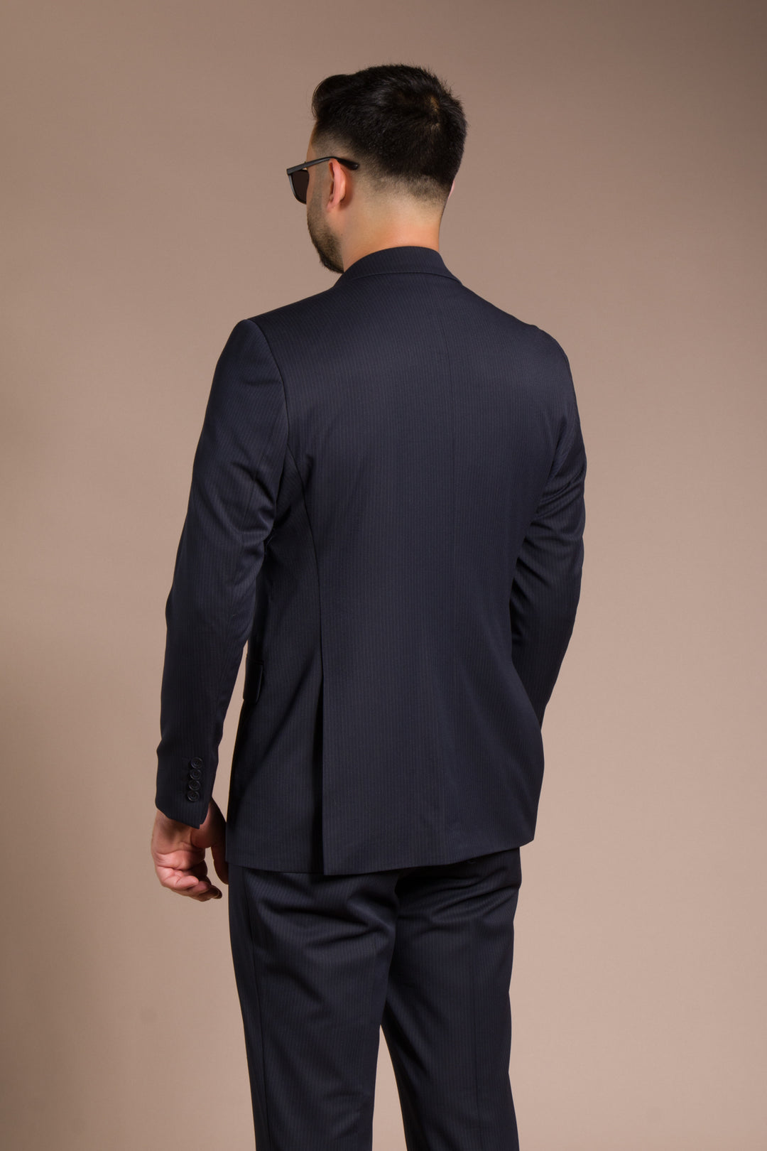 Çizgili Slim Fit Kruvaze Takım Elbise