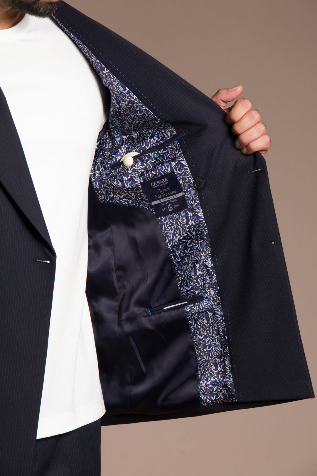 Çizgili Slim Fit Kruvaze Takım Elbise
