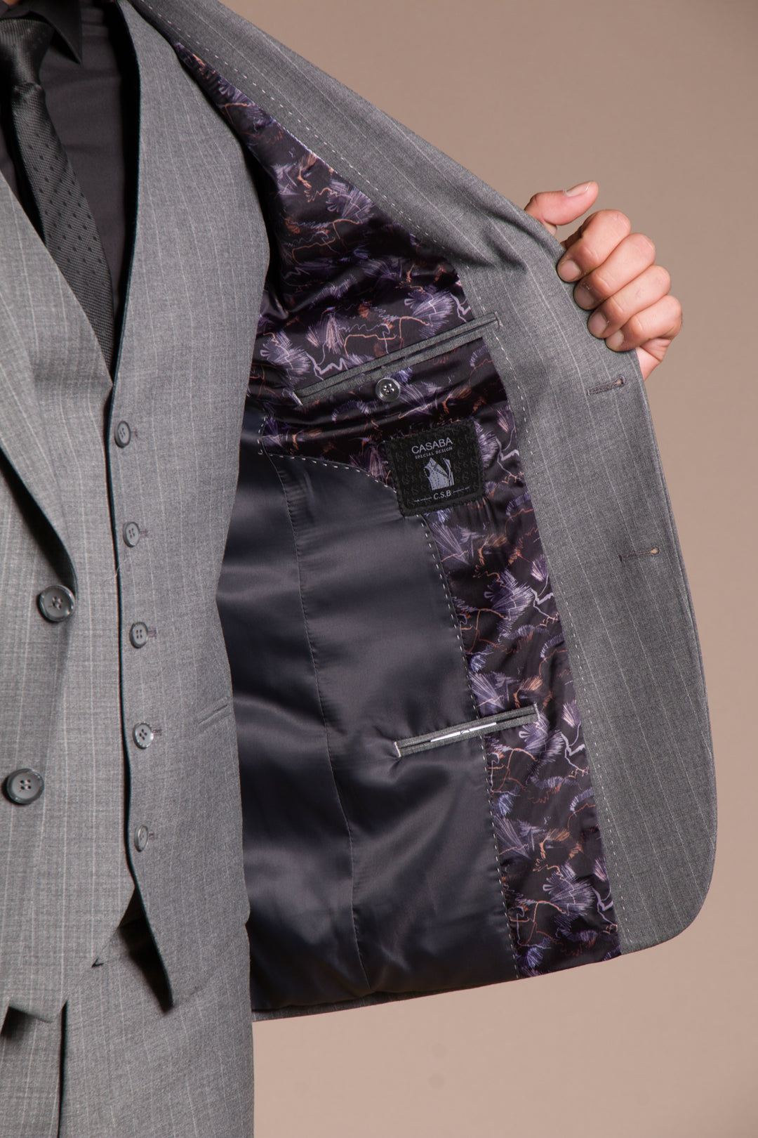 Çizgili Slim Fit Yelekli Takım Elbise