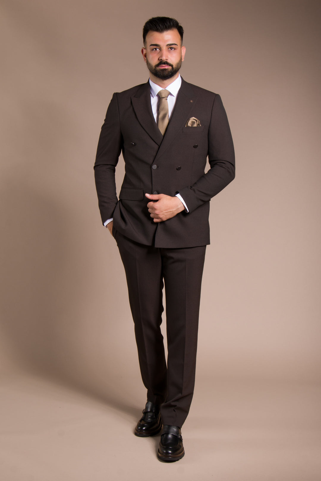 Dokulu Slim Fit Kruvaze Takım Elbise
