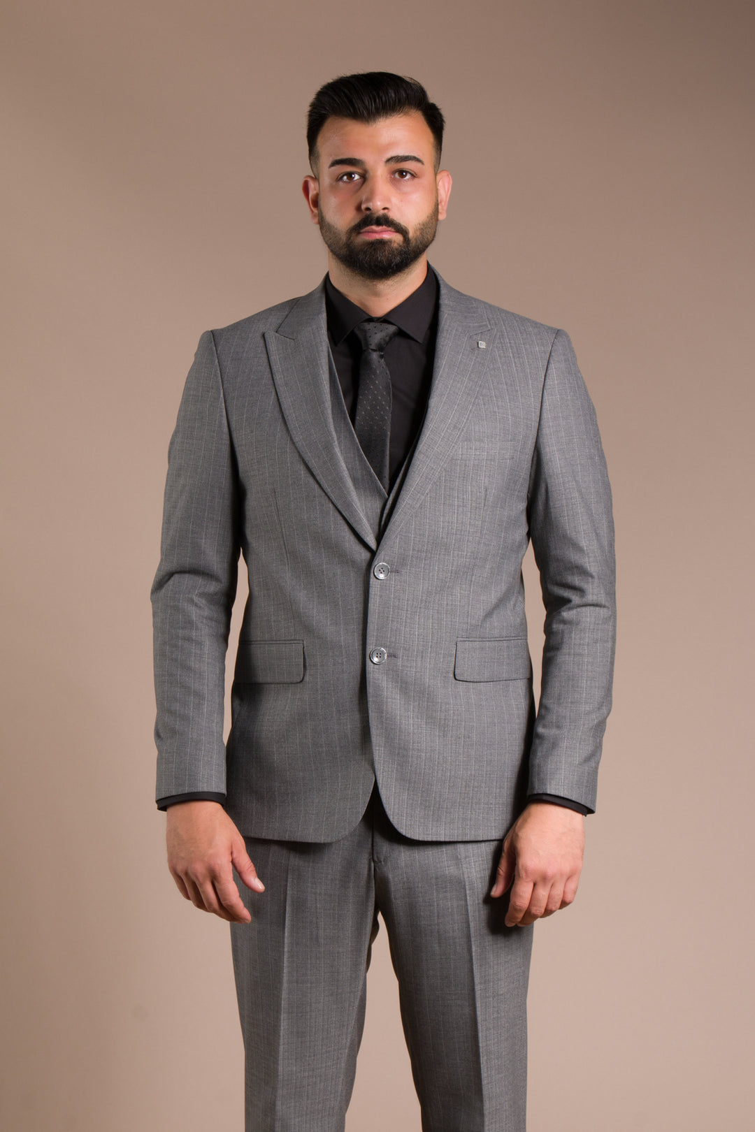 Çizgili Slim Fit Yelekli Takım Elbise