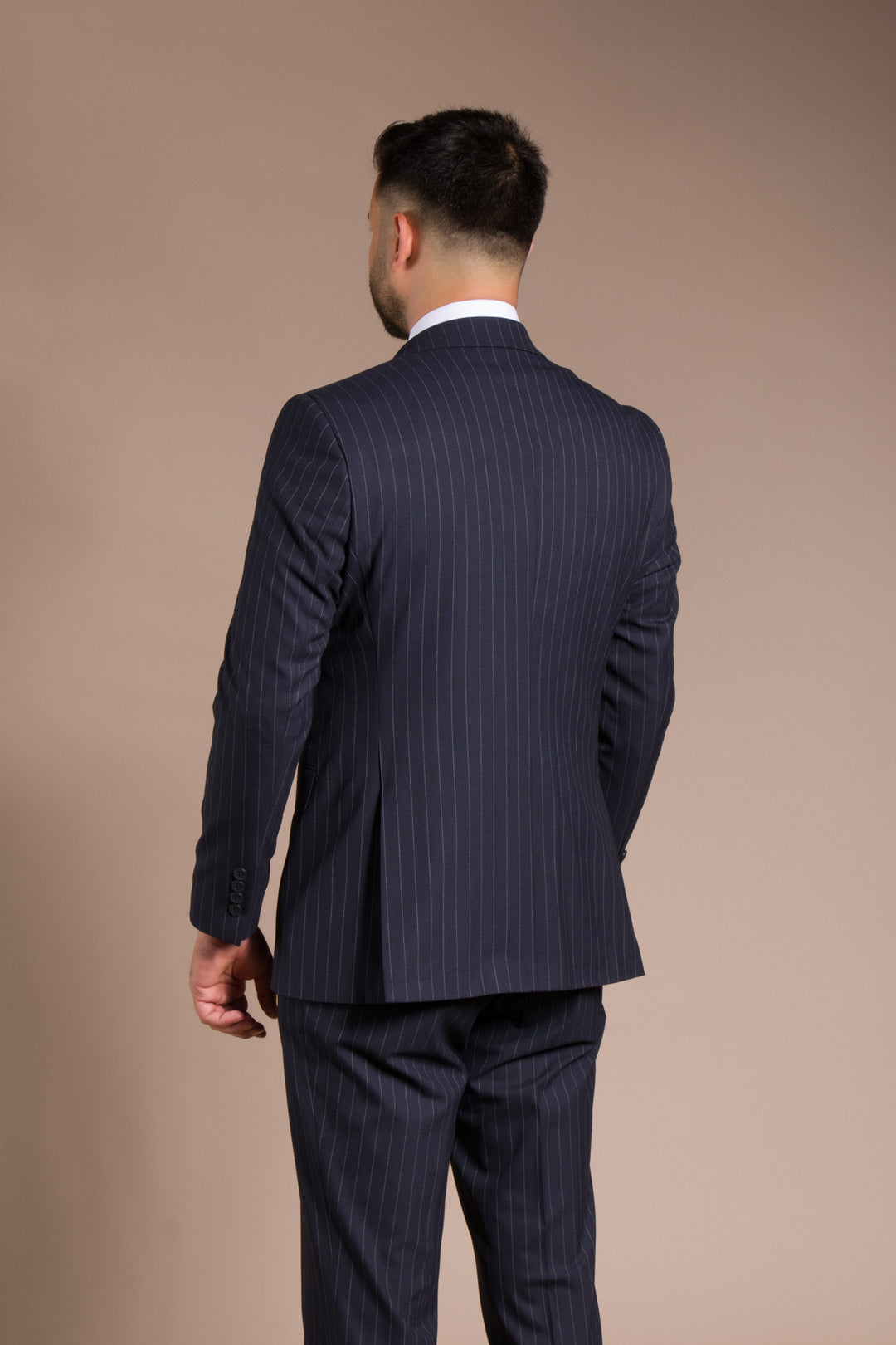Slim Fit Çizgili Kruvaze Takım Elbise