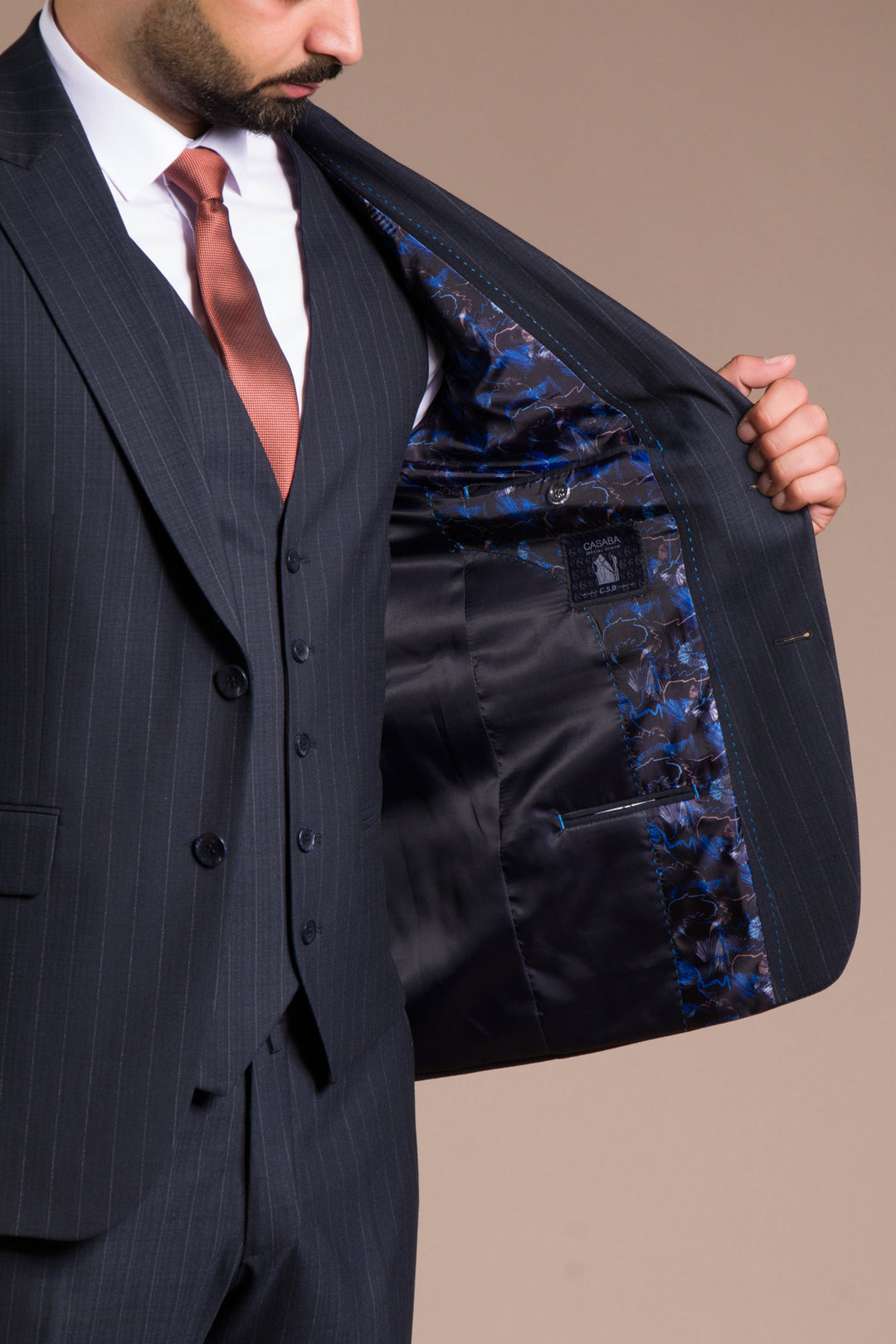 Çizgili Slim Fit Yelekli Takım Elbise