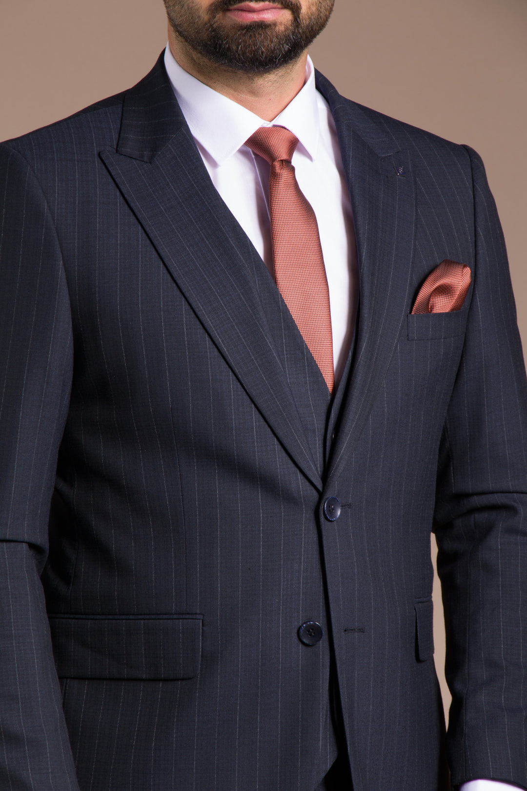 Çizgili Slim Fit Yelekli Takım Elbise