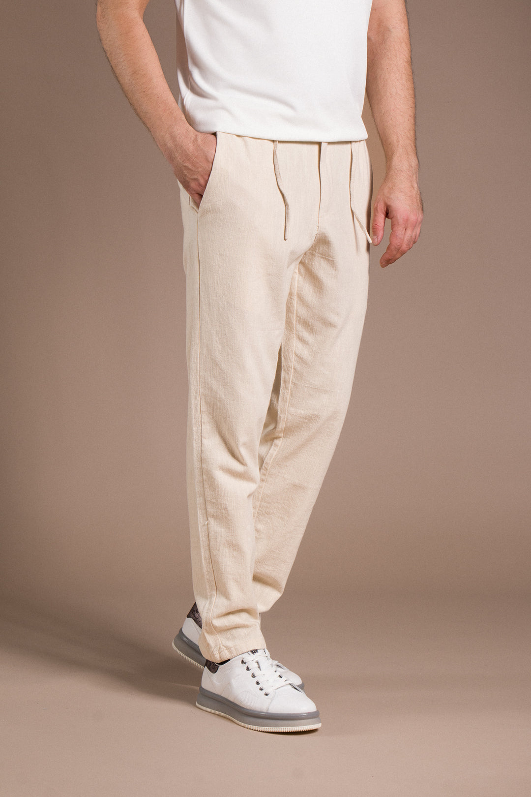 İpli Keten Pantolon