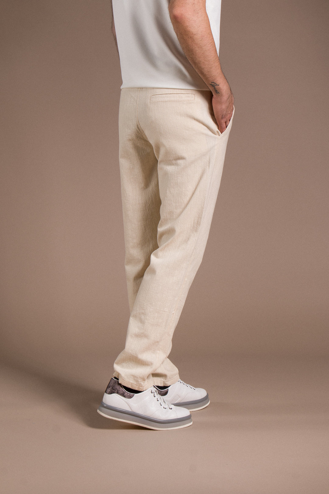 İpli Keten Pantolon