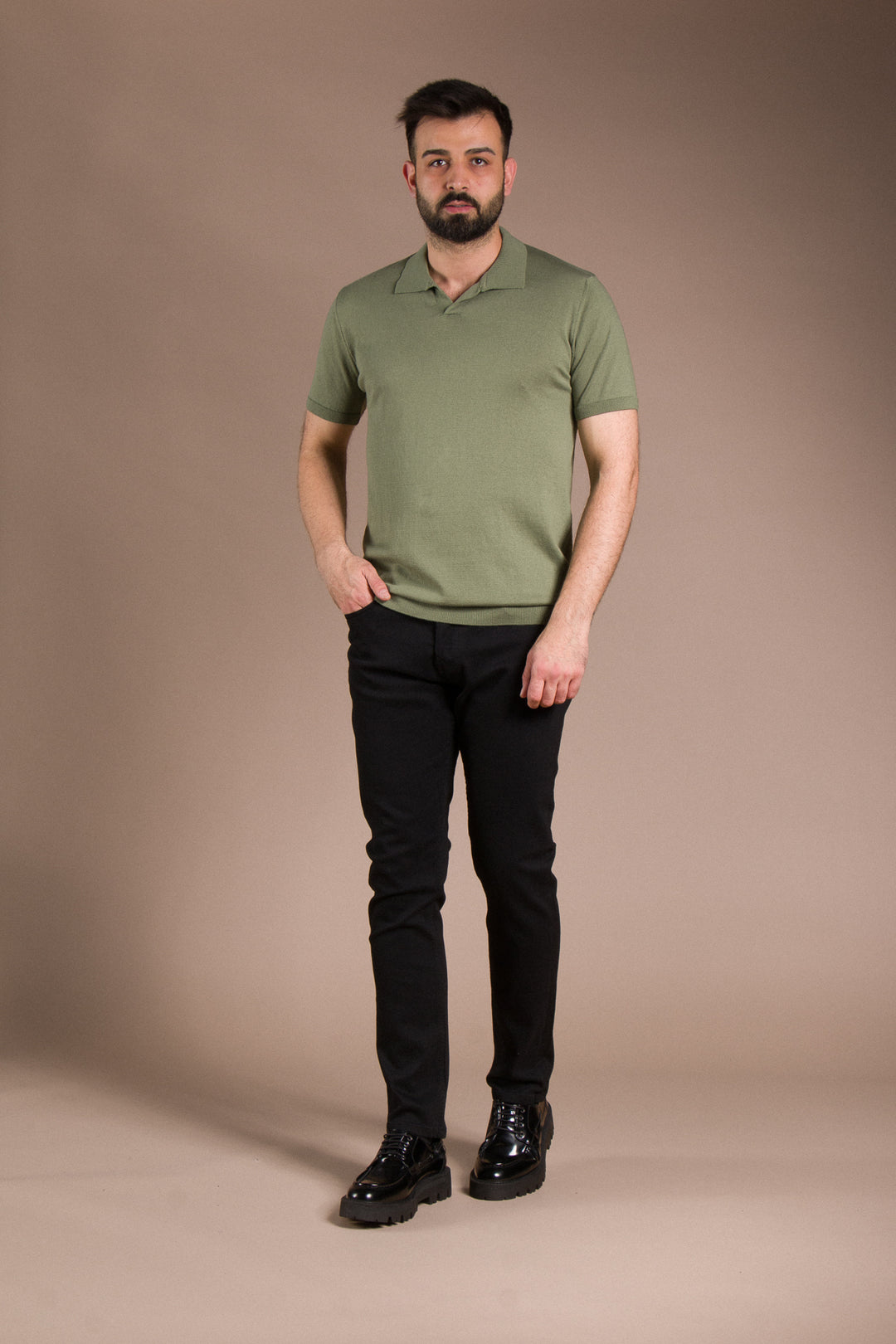 Yaka Detaylı Polo Yaka Triko T-Shirt